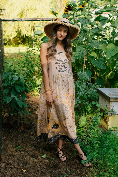 Milk & Honey Bohéme Slip Dress With Bees And Sunflowers-Dress-Market of Stars-S/M-Urbanheer