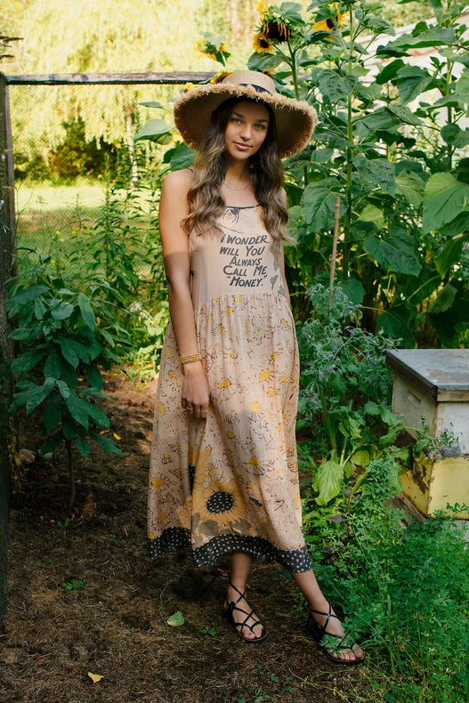 Milk & Honey Bohéme Slip Dress With Bees And Sunflowers-Dress-Market of Stars-S/M-Urbanheer