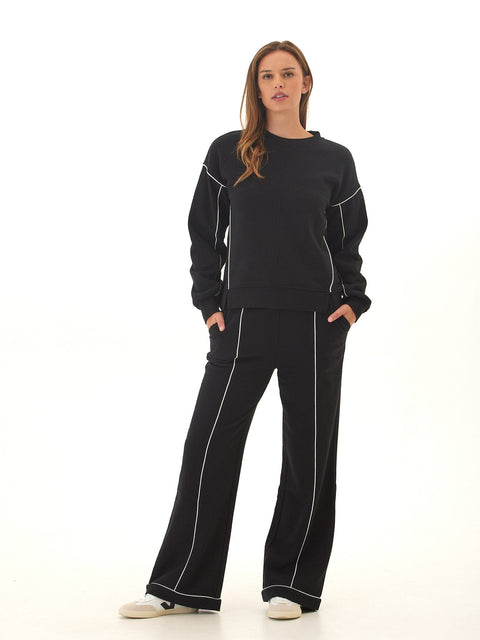 Milly Slub Terry Piping Detail Boot Cut Pant