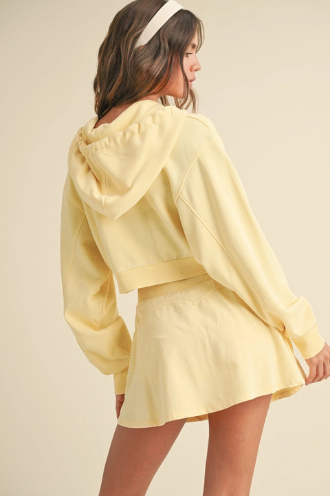 Mineral Wash Oversized Crop Hoodie - Yellow