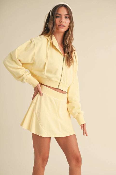 Mineral Wash Oversized Crop Hoodie - Yellow