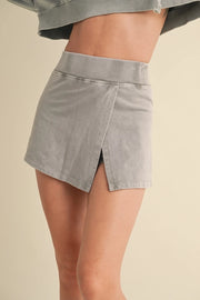 Mineral Wash Side Slit A-Line Skort Grey-Skort-KIMBERLY C-S-Grey-Urbanheer