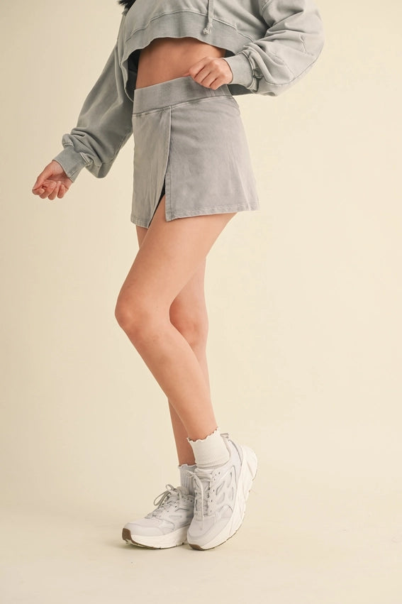Mineral Wash Side Slit A-Line Skort Grey-Skort-KIMBERLY C-S-Grey-Urbanheer