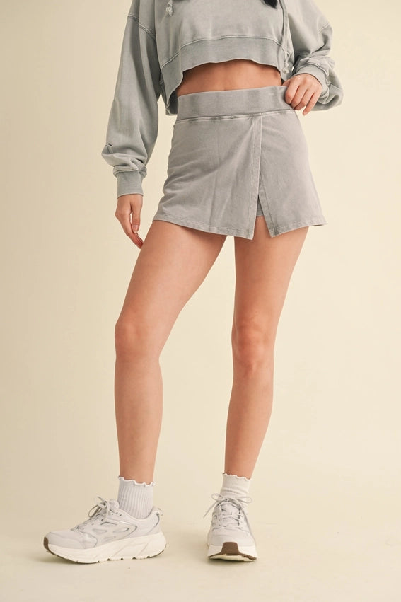 Mineral Wash Side Slit A-Line Skort Grey-Skort-KIMBERLY C-S-Grey-Urbanheer