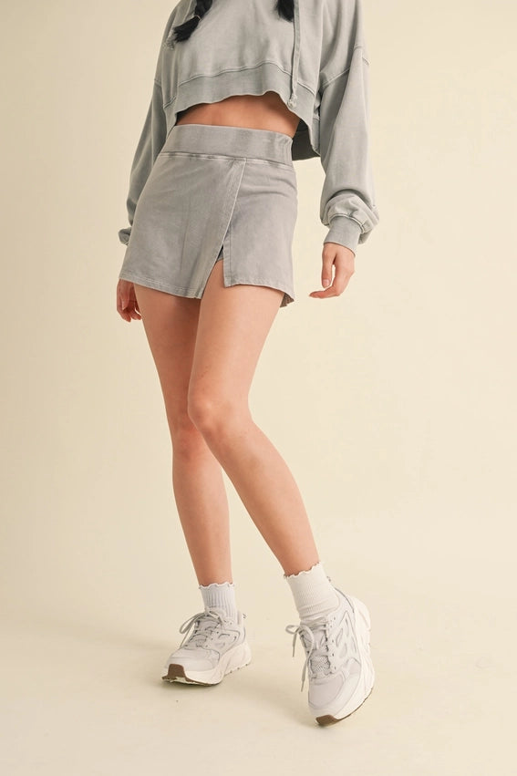 Mineral Wash Side Slit A-Line Skort Grey-Skort-KIMBERLY C-S-Grey-Urbanheer
