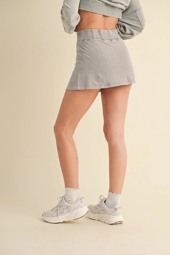 Mineral Wash Side Slit A-Line Skort Grey-Skort-KIMBERLY C-S-Grey-Urbanheer