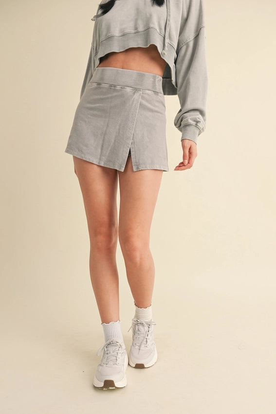 Mineral Wash Side Slit A-Line Skort Grey-Skort-KIMBERLY C-S-Grey-Urbanheer