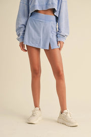 Mineral Wash Side Slit A-Line Skort Lavender Blue-Skort-KIMBERLY C-S-Lavender Blue-Urbanheer