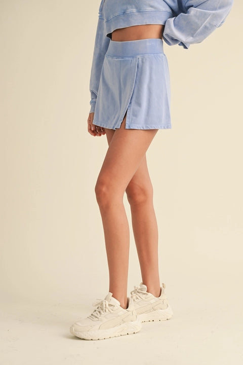 Mineral Wash Side Slit A-Line Skort Lavender Blue-Skort-KIMBERLY C-S-Lavender Blue-Urbanheer