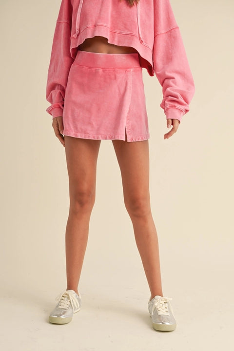 Mineral Wash Side Slit A-Line Skort Pink-Skort-KIMBERLY C-S-Pink-Urbanheer