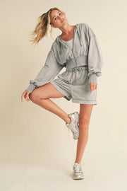 Mineral Wash Zip-Up Hoodie Gray-Hoodie-Kimberly C-S-Urbanheer