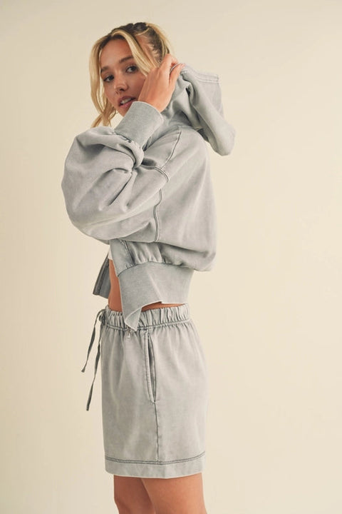 Mineral Wash Zip-Up Hoodie Gray-Hoodie-Kimberly C-S-Urbanheer