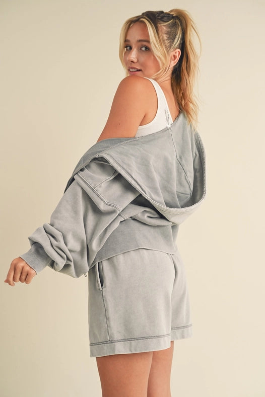 Mineral Wash Zip-Up Hoodie Gray-Hoodie-Kimberly C-S-Urbanheer