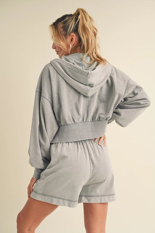 Mineral Wash Zip-Up Hoodie Gray-Hoodie-Kimberly C-S-Urbanheer