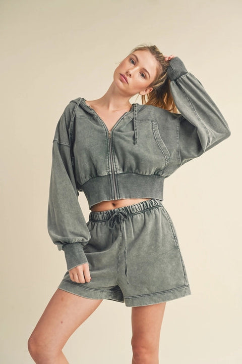 Mineral Wash Zip-Up Hoodie Sage-Hoodie-Kimberly C-S-Urbanheer