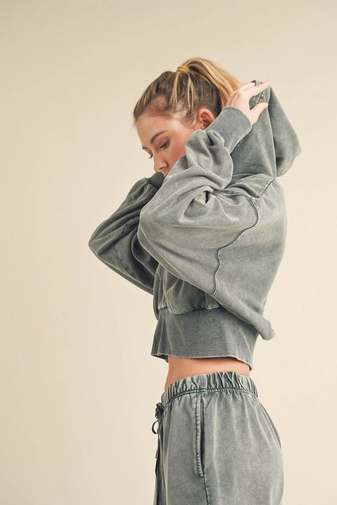 Mineral Wash Zip-Up Hoodie Sage-Hoodie-Kimberly C-S-Urbanheer