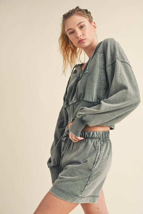 Mineral Wash Zip-Up Hoodie Sage-Hoodie-Kimberly C-S-Urbanheer