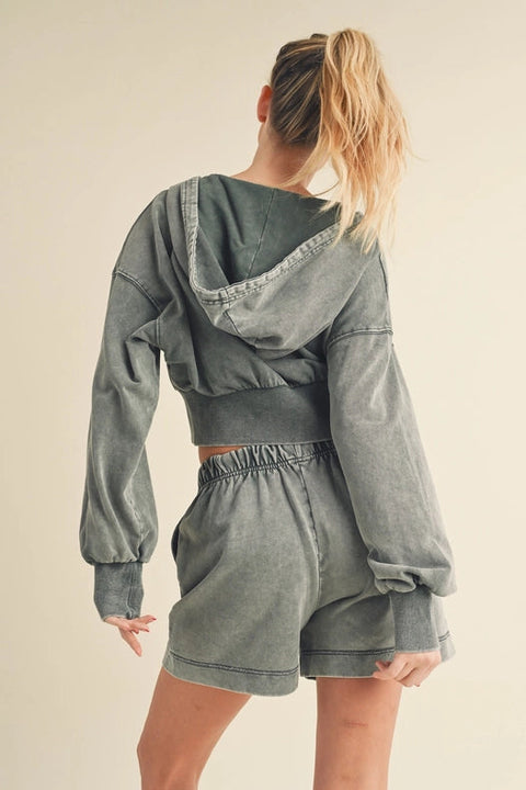 Mineral Wash Zip-Up Hoodie Sage-Hoodie-Kimberly C-S-Urbanheer