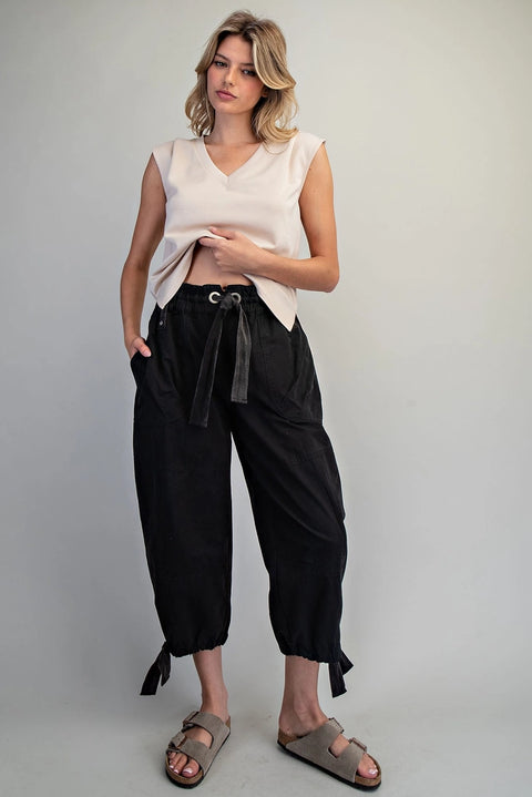 Mineral Washed Tied Cuffed Jogger Pants