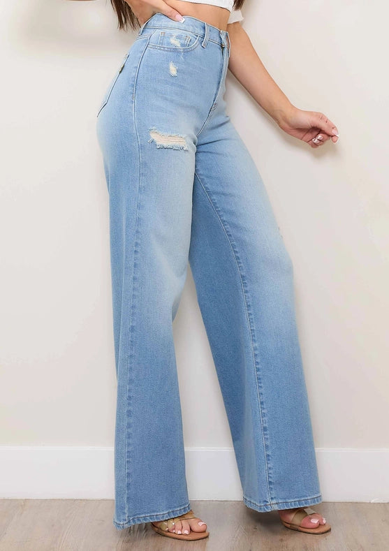 Mini Distress Wide Leg Jeans-Jeans-Vibrant M.i.U-1-Light Stone-Urbanheer