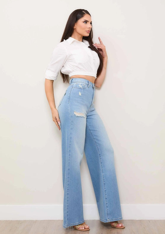 Mini Distress Wide Leg Jeans-Jeans-Vibrant M.i.U-1-Light Stone-Urbanheer