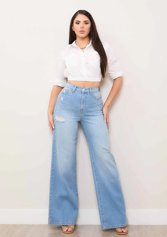 Mini Distress Wide Leg Jeans-Jeans-Vibrant M.i.U-1-Light Stone-Urbanheer