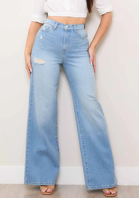Mini Distress Wide Leg Jeans-Jeans-Vibrant M.i.U-1-Light Stone-Urbanheer