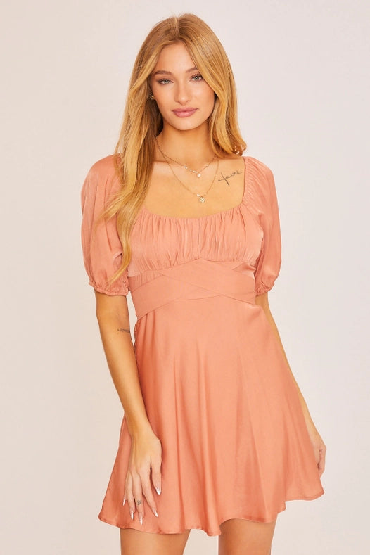 Mini Dress with Wrap Around Tie Detail-Dress-Baevely by Wellmade USA-S-DUSTY TERRACOTTA-Urbanheer