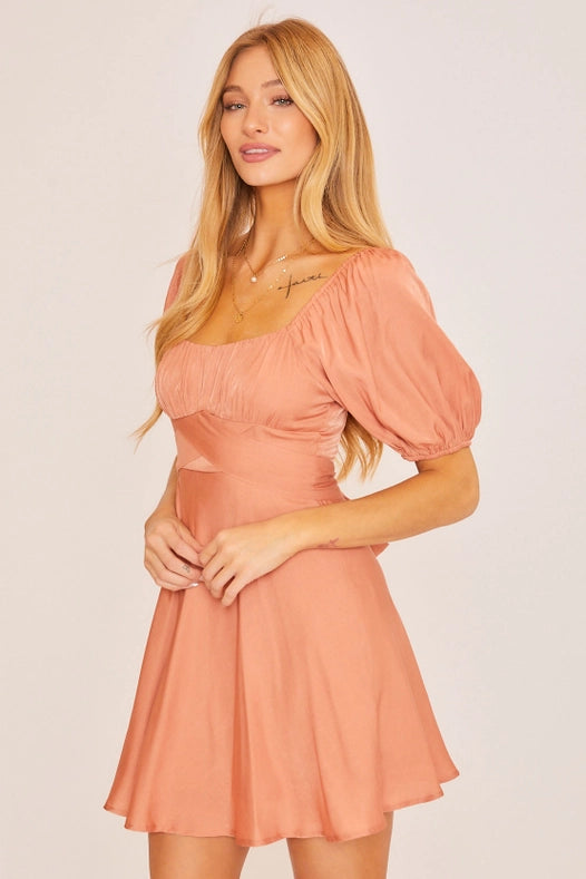 Mini Dress with Wrap Around Tie Detail-Dress-Baevely by Wellmade USA-S-DUSTY TERRACOTTA-Urbanheer