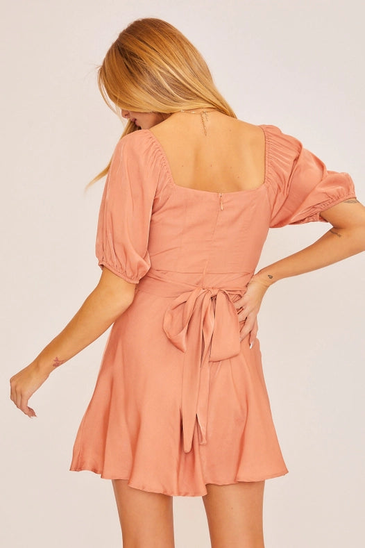 Mini Dress with Wrap Around Tie Detail-Dress-Baevely by Wellmade USA-S-DUSTY TERRACOTTA-Urbanheer