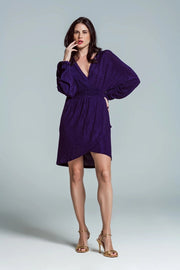 Mini Length Glitter Dress with Deep V Neck in Purple-Dress-Q2-S-Purple-Urbanheer