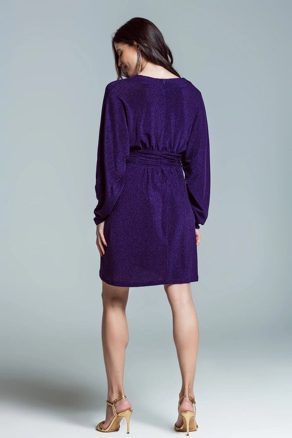 Mini Length Glitter Dress with Deep V Neck in Purple-Dress-Q2-S-Purple-Urbanheer