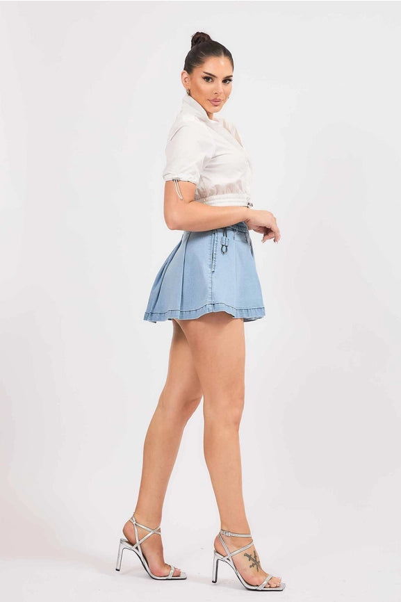 Mini Pleated Denim Skirt Light Stone-Skirt-Vibrant M.i.U-S-Light Stone-Urbanheer