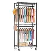 Mini Rolling Clothes Rack, Heavy Duty Garment Racks 3 Tiers Portable Adjustable Wire Shelves with-UH Decor-Default-Urbanheer