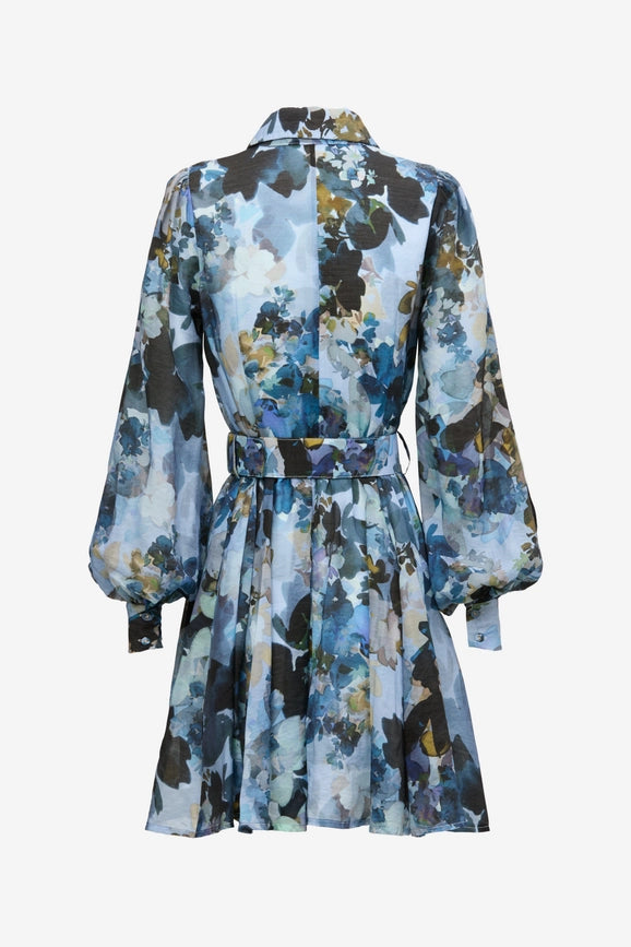 Mini Shirt Dress - Blue Floral Print-Dress-Sofia Irina-6-BLUE-Urbanheer