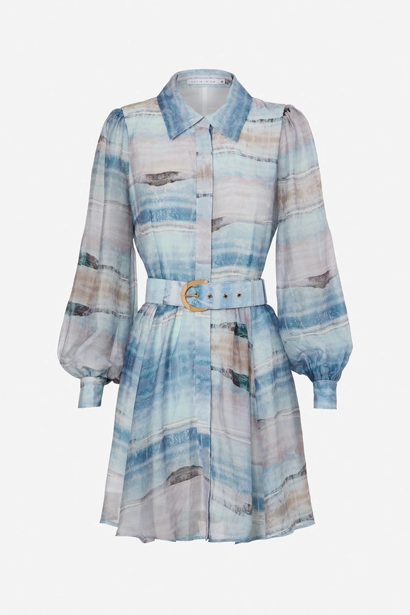 Mini Shirt Dress - Light Blue Ocean-Dress-Sofia Irina-6-blue ocean print-Urbanheer