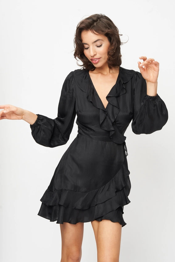 Mini Wrap Dress Black Zebra-Dress-Fresha London-XS-Urbanheer