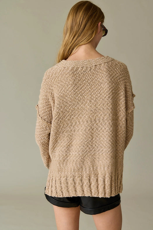 Miriam Loose Fit V-Neck Balloon Sleeve Sweater Knit TAUPE-Sweater-Papermoon-S-Urbanheer