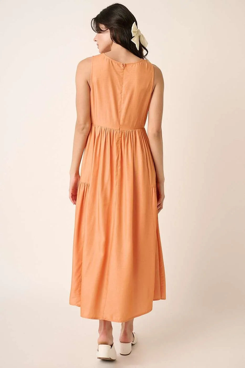 Mittoshop Ruched Detail Sleeveless Midi Dress-Mittoshop-APRICOT-S-Urbanheer