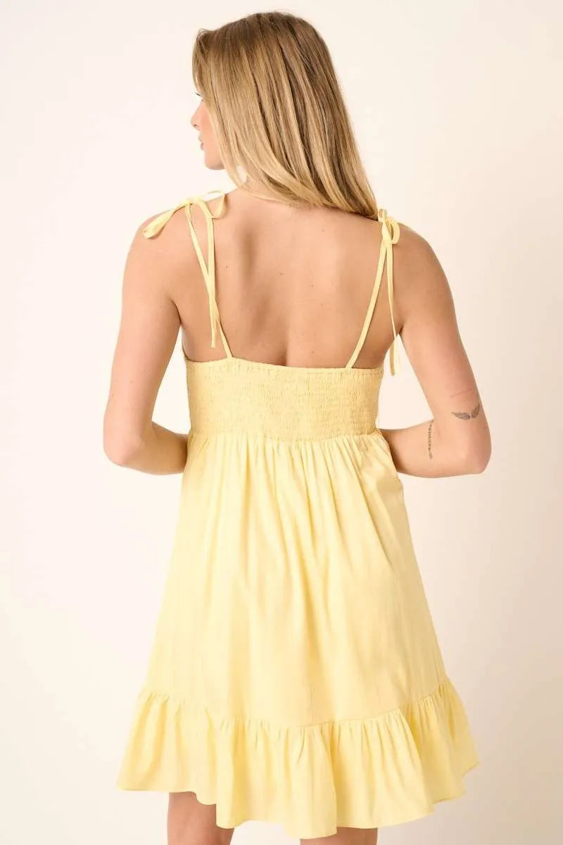 Mittoshop Ruched Detail Spaghetti Tie Mini Dress-Mittoshop-YELLOW-S-Urbanheer