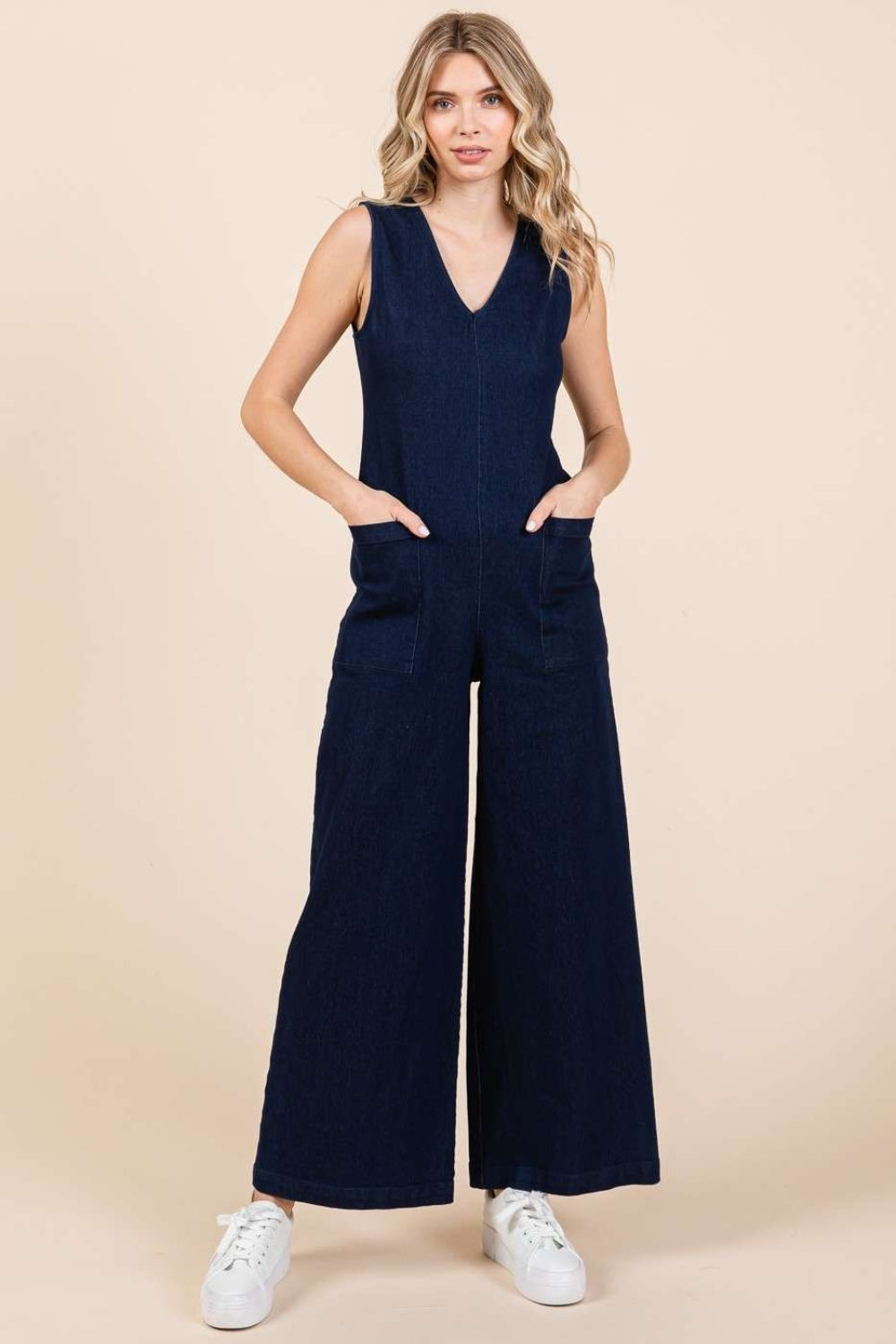Mittoshop Sleeveless Wide Leg Denim Jumpsuit-Street 360-Dk Denim-S-Urbanheer