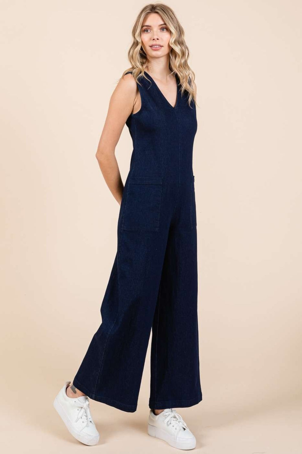 Mittoshop Sleeveless Wide Leg Denim Jumpsuit-Street 360-Dk Denim-S-Urbanheer