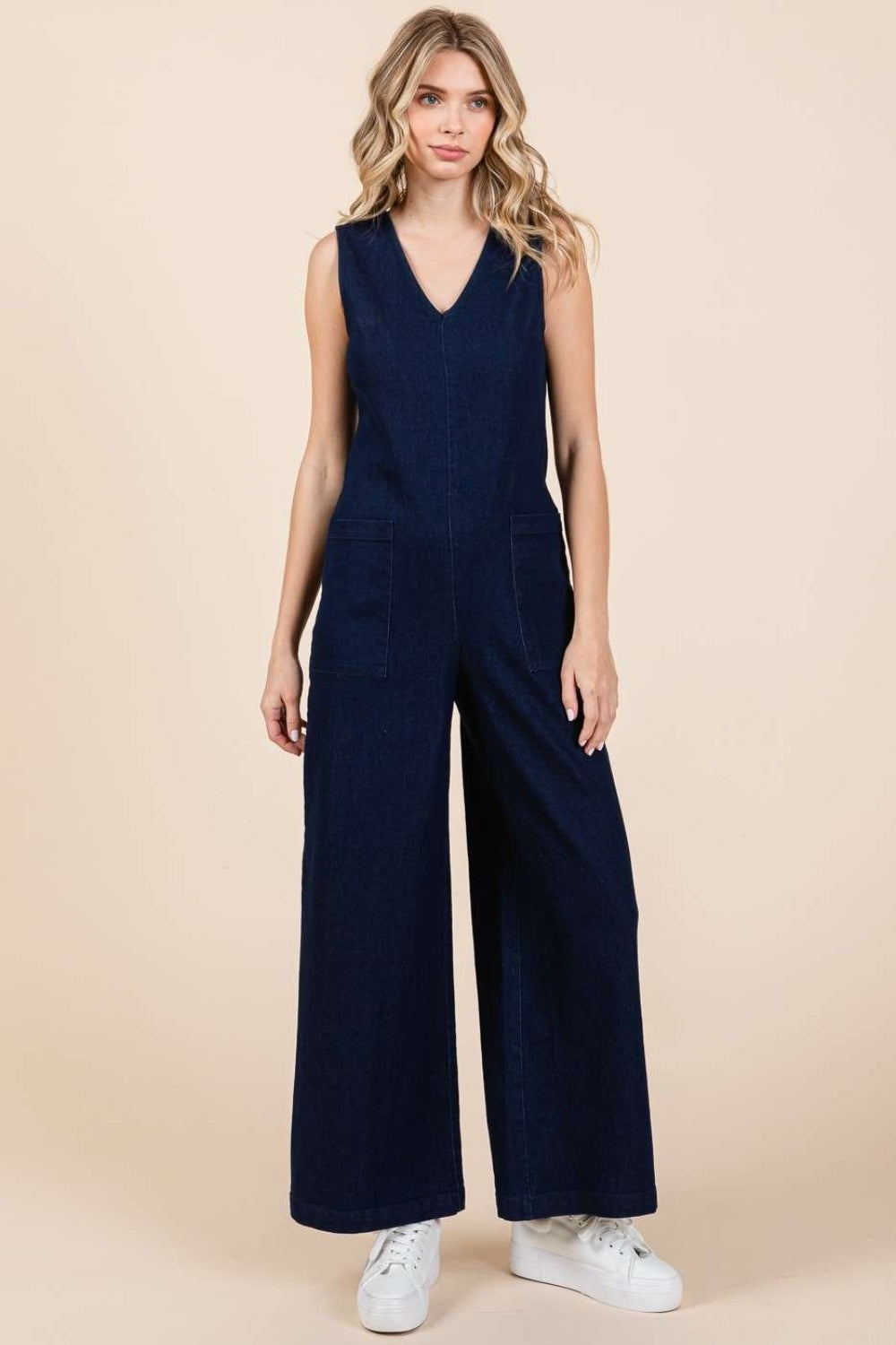 Mittoshop Sleeveless Wide Leg Denim Jumpsuit-Street 360-Dk Denim-S-Urbanheer