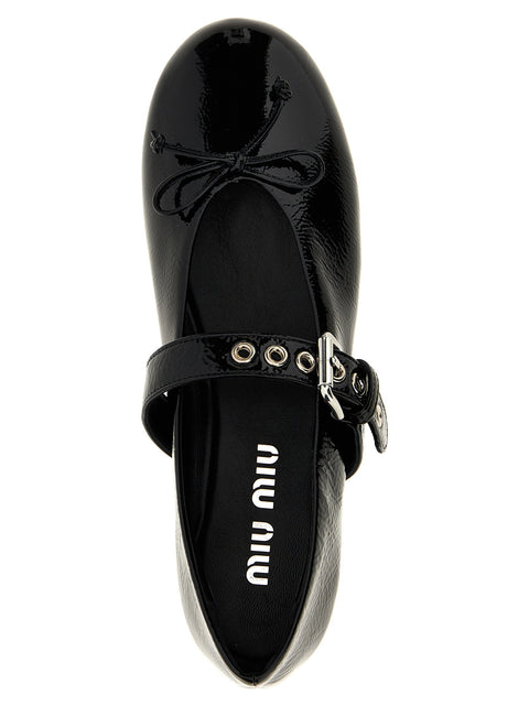 Miu Miu Buckle And Bow Ballet Flats