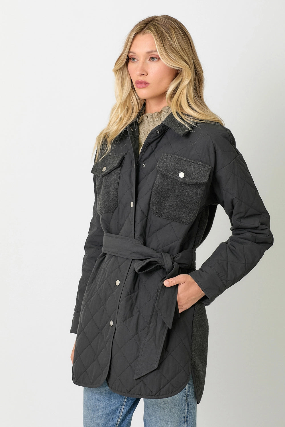 Mix Media Quilting Jacket in Black