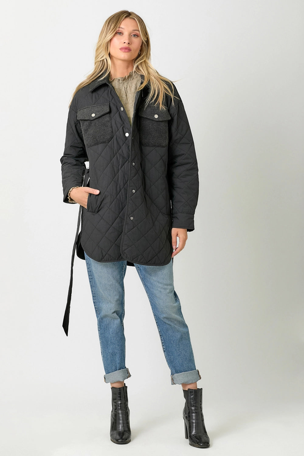Mix Media Quilting Jacket in Black