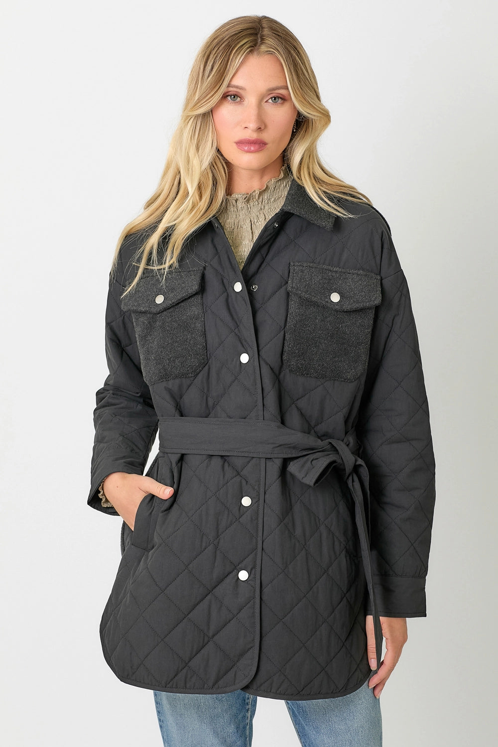 Mix Media Quilting Jacket in Black