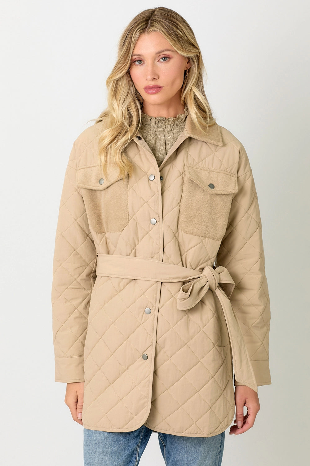 Mix Media Quilting Jacket in Khaki