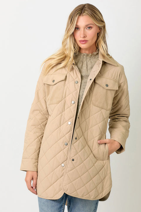 Mix Media Quilting Jacket - Latte