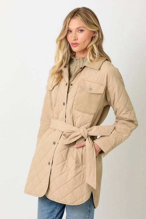 Mix Media Quilting Jacket - Latte